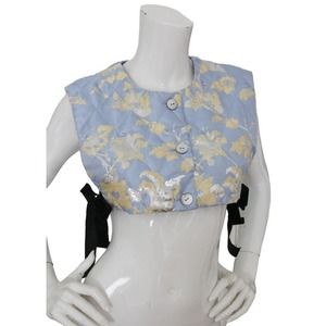 MING MA Crop Vest Top Floral Jacquard Quilted Satin Velvet Side Ties